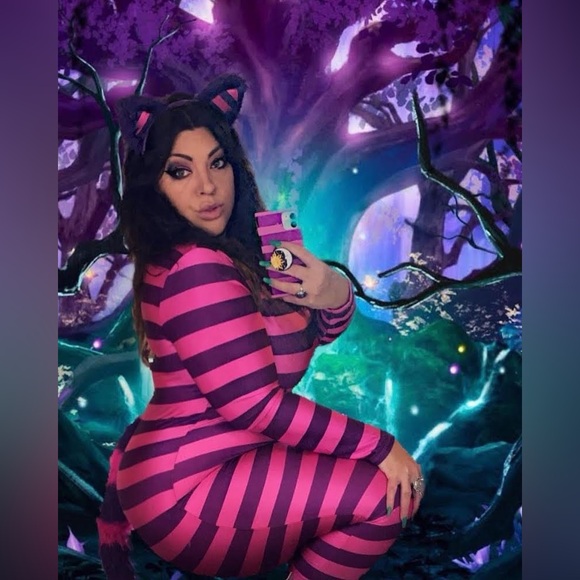 Plus Size Cheshire Cat Alice in Wonderland Bodysuit Halloween Costume XL - Picture 3 of 5